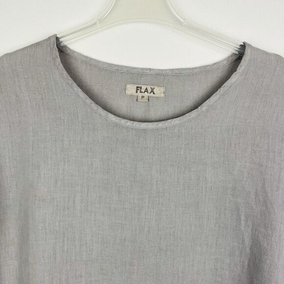 FLAX 100% Linen Scoop Neck Top Women's XS Gray Oversized Lagenlook Minimalist - Picture 4 of 9